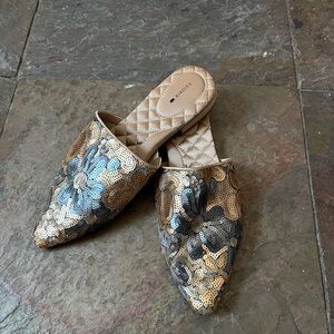 Birdies The Dove Gold Petal Sequin Mule (worn once)